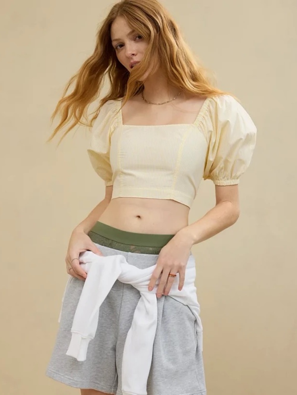 Aerie yellow puff sleeve crop top XXL 2X plus size summer fairycore